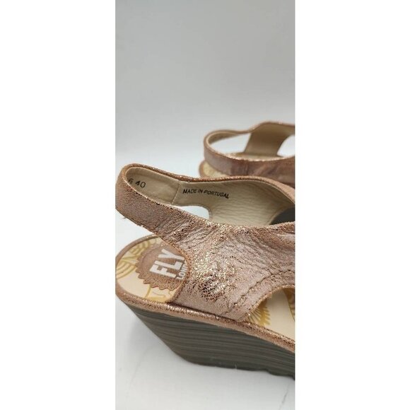FLY London Womens Ylfa Luna Wedge Sandals Pink Peep Toe Mid Heel Lace Up 9.5 - Picture 3 of 6